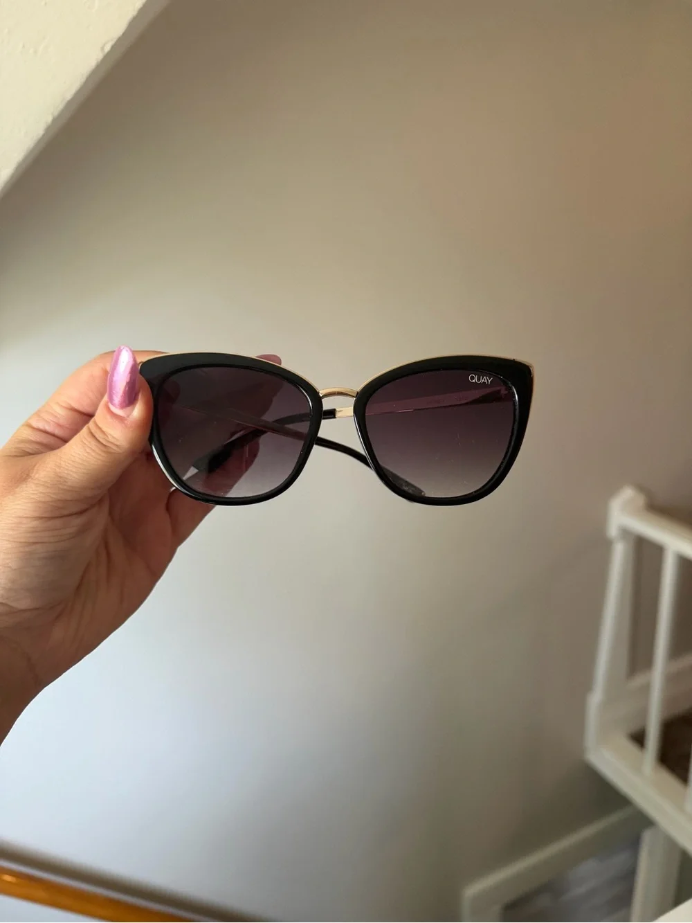 Quay Australia Black Cat Eye Sunglasses with Dark Gradient Lenses